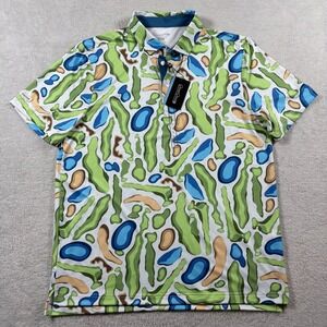 Good Good Golf Fighting For Par Campo Polo Shirt Mens Large Green Abstract Print